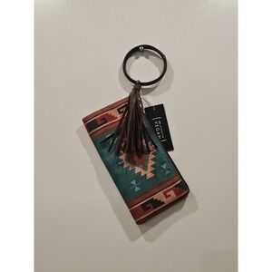 Southwestern Vegan Leather Wristlet Wallet Bangle Keyring‎ Tassel PETA Approved